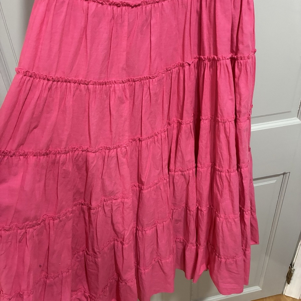 Camaieu Women Dress Size 10 Pink Layered V-neck Spaghetti Strap Tiered Midi - Picture 10 of 12